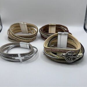 4 Magnetic leather bracelets